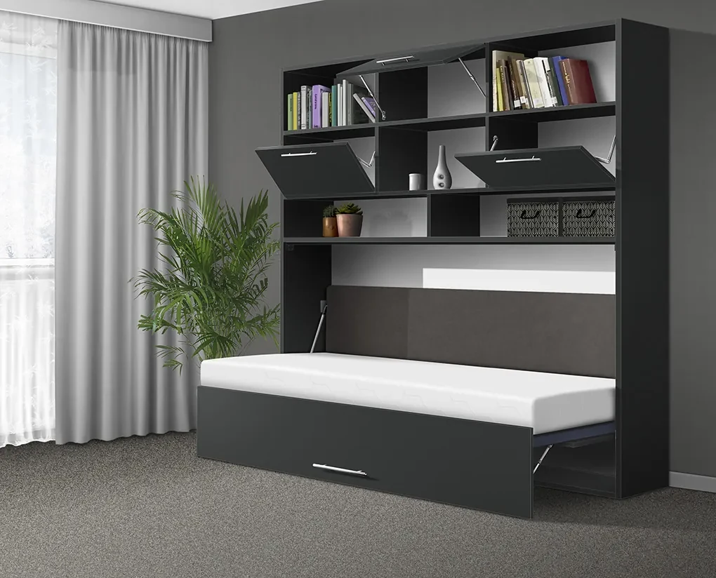 Nabytekmorava Sklápacia posteľ VS1056 MAX, 200x90cm farba lamina: dub sonoma tmavá/biele dvere, Varianta dverí: lesklé