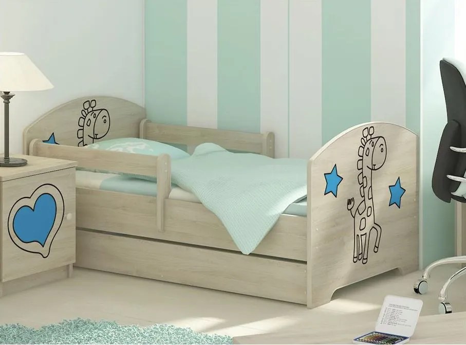 MAXMAX Detská posteľ s výrezom ŽIRAFA - modrá 140x70 cm + matrac ZADARMO!