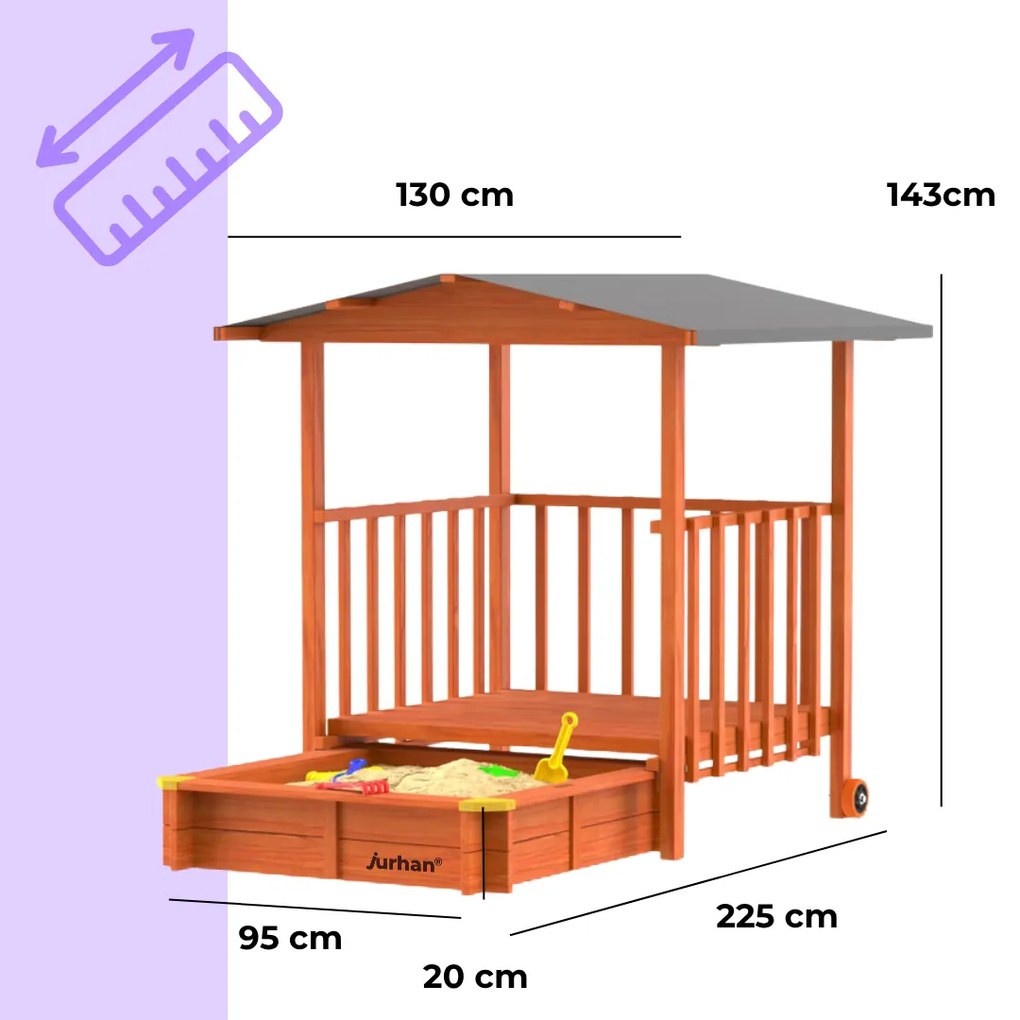 Jurhan Pieskovisko s verandou SUNNY, 130x130x143cm, hnedá/šedá