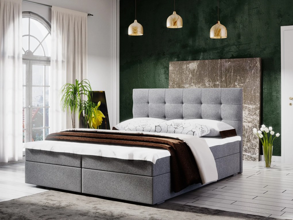 Posteľ boxspring ALLEGRA 140 x 200 cm; svetlosivá