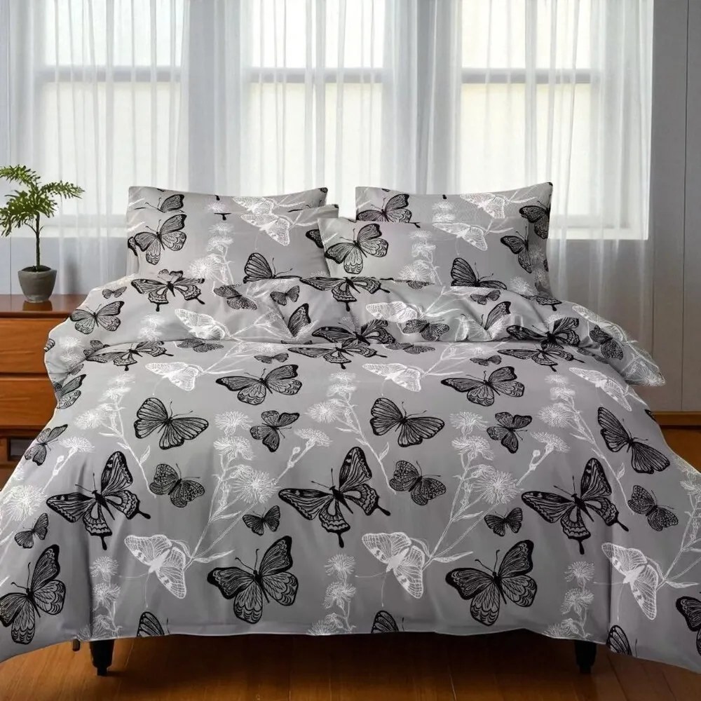 Obliečky OPRAH GREY BUTTERFLIES 7-dielna sada 140x200 cm