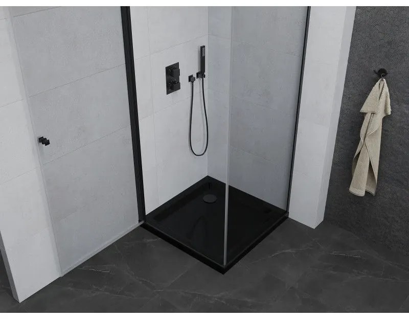 Mexen Pretoria, sprchovací kút 100 (dvere) x 100 (stena) cm, 6mm číre sklo, čierny profil + čierna sprchová vanička, 852-100-100-70-00-4070B