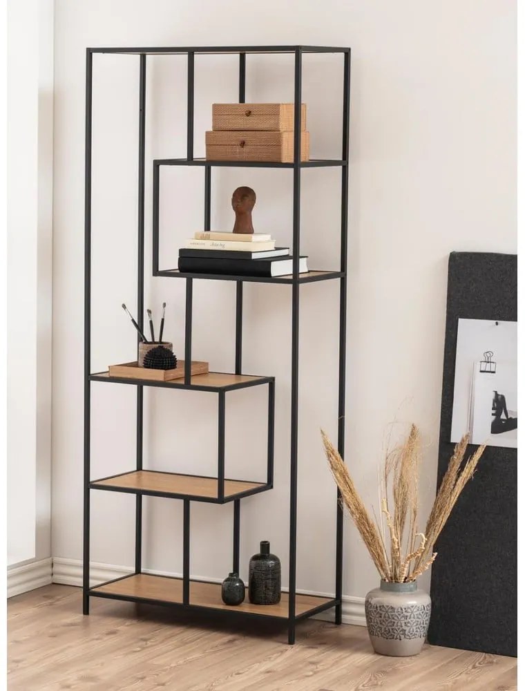 Čierna/prírodná knižnica v dekore duba 77x185 cm Seaford – Actona