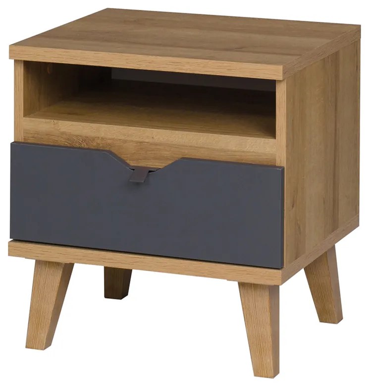 Nočný stolík Mimone NS (dub zlatý + grafit). Akcia -21%. Vlastná spoľahlivá doprava až k Vám domov. 1051788