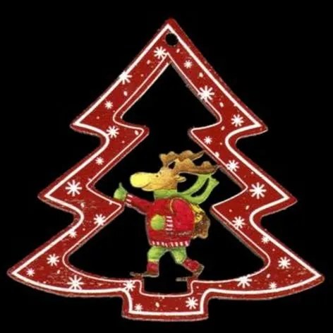 AMADEA Drevená ozdoba farebná stromček so sobom 6 cm