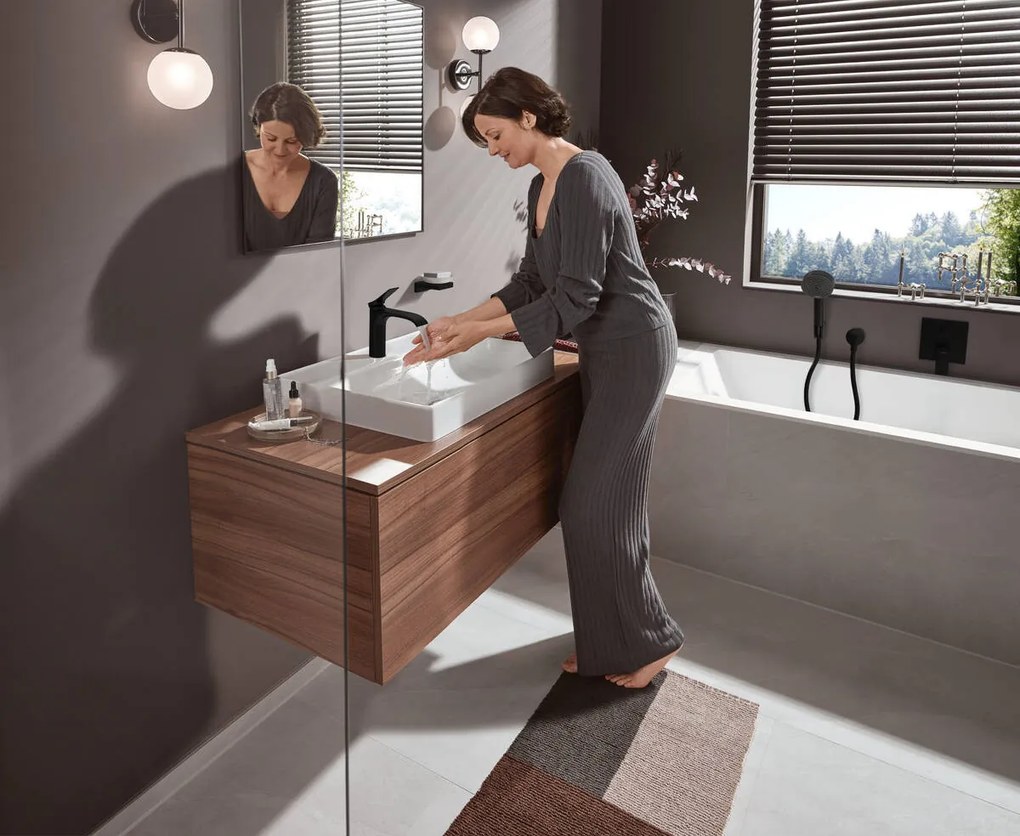 Hansgrohe Vivenis, umývadlová batéria 110, s výpustom, EcoSmart, čierna matná, HAN-75020670