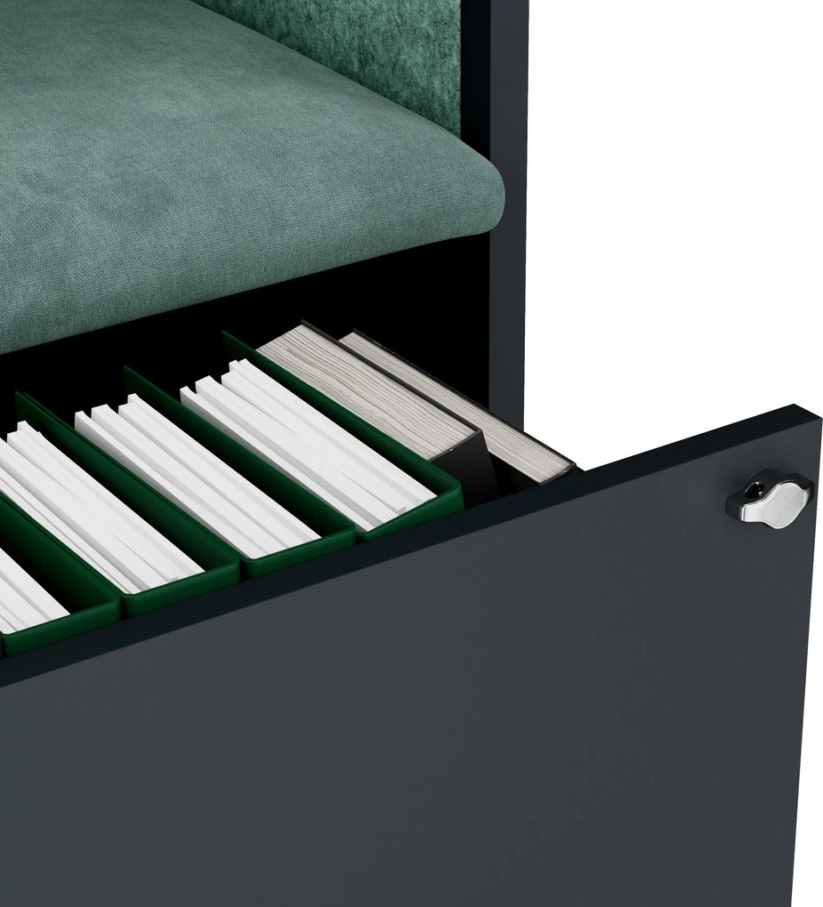 Akustická kabína SALLY MentalBox 600 mm – antracitový korpus, zelené sedadlo