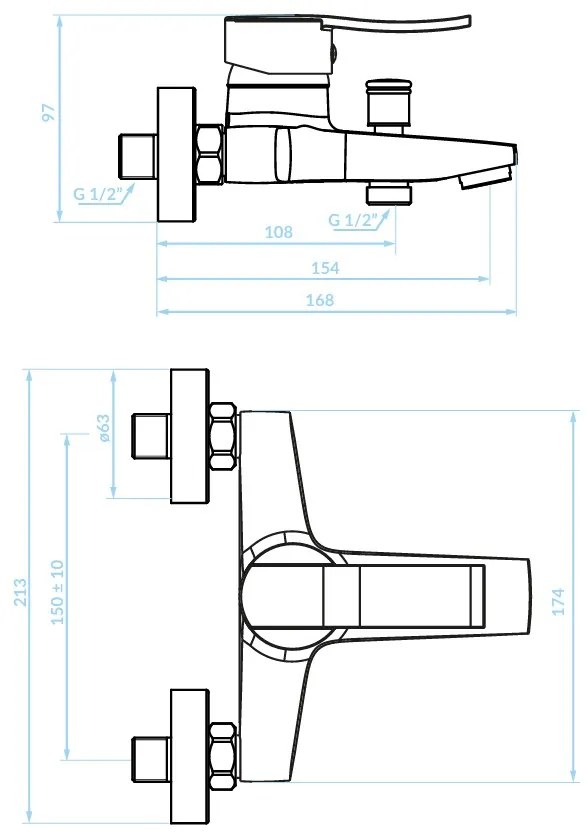 Kuchinox Madera, nástenná vaňová batéria 150mm, chrómová, LAV-BQM_010D