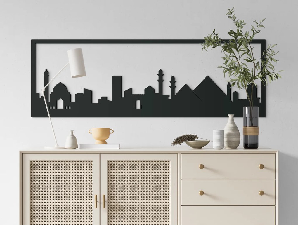drevko Obraz Káhira panoráma Rozmer obrazu: 29,5 x 89 cm, Farba dekorácie: Čierna