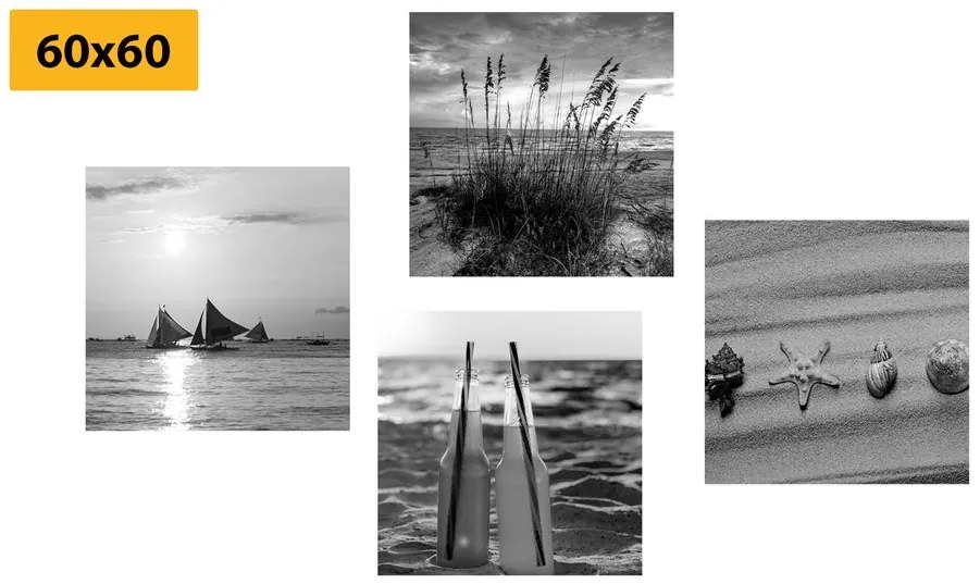 Set obrazov more a pláž v čiernobielom prevedení Varianta: 4x 40x40