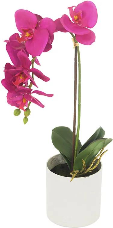 Orchidea v betónovom kvetináči cyklaménová umelá kvetina 48x11x11cm