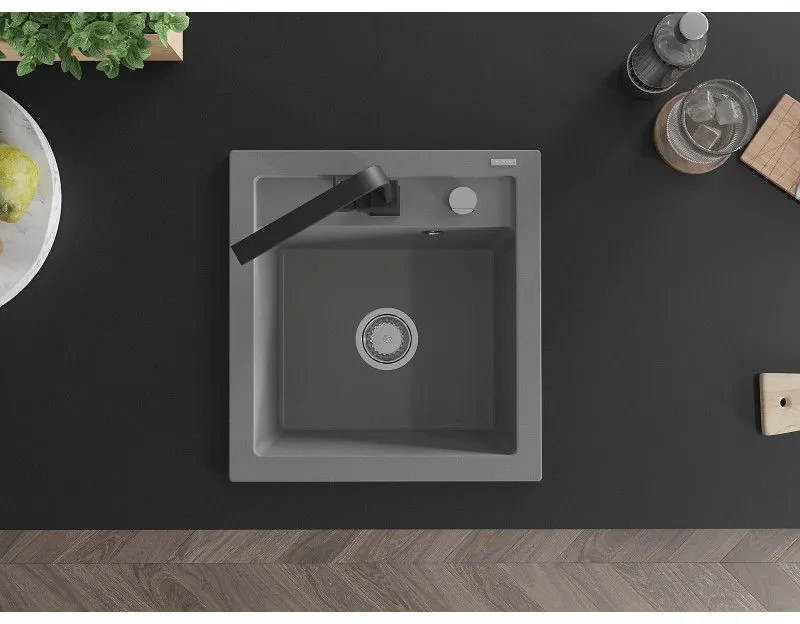 Mexen Vito, 1-komorový granitový drez 520x490x210 mm, čierna batéria Rita, šedá, 6503-71-670300-70
