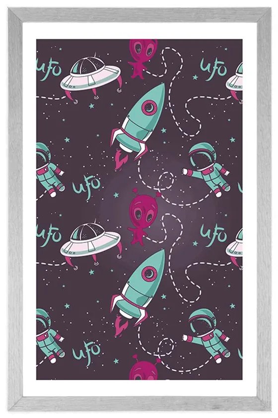 Plagát s paspartou priateľský ufónik - 30x45 silver
