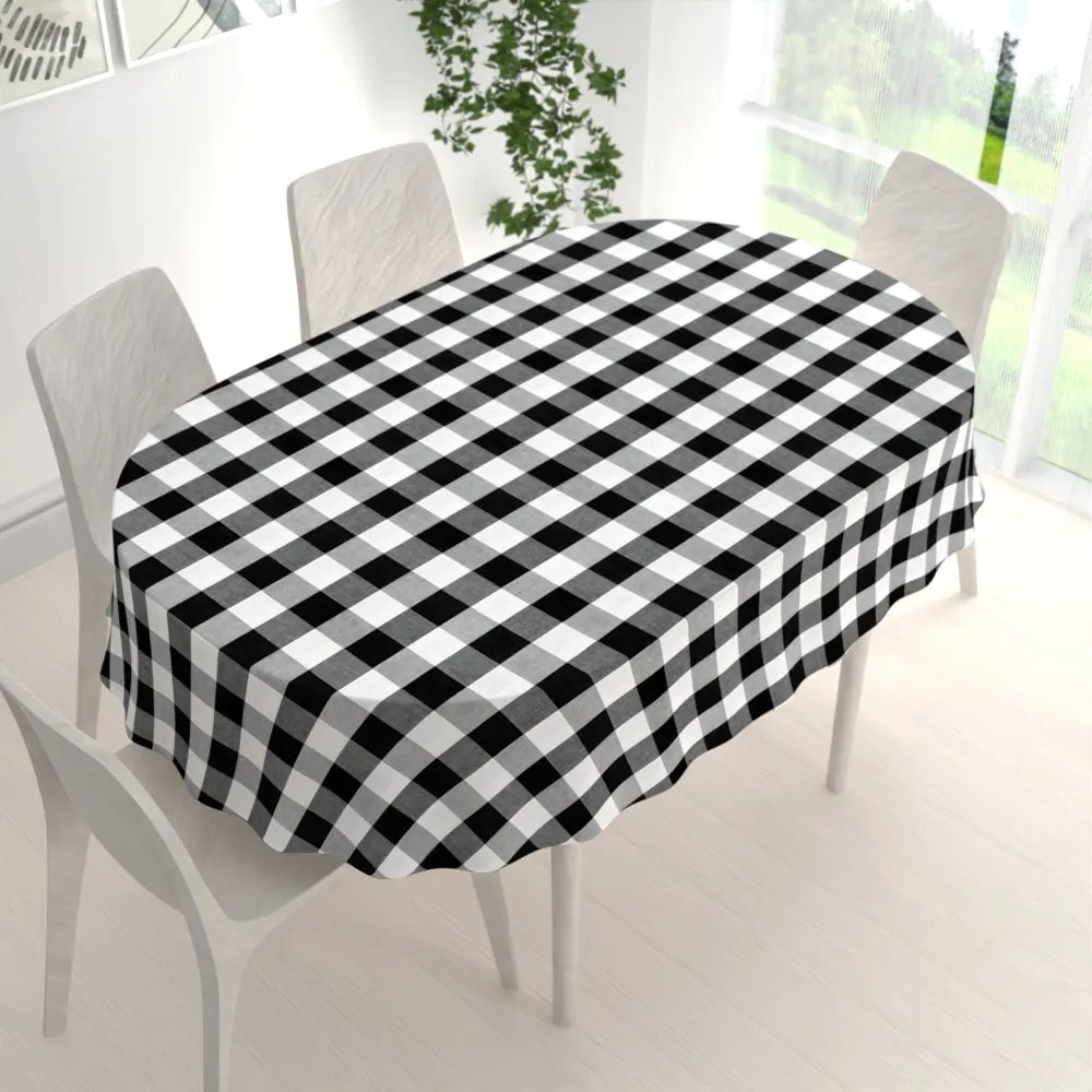 Biante Bavlnený oválny obrus Olivia OL-004 Čierno-biela kocka veľká 120x180 cm