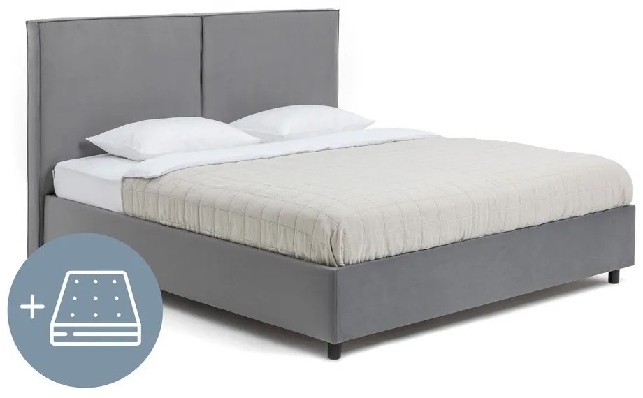 Sivá čalúnená dvojlôžková posteľ s úložným priestorom s matracom/s roštom 180x200 cm Myra Bold – Bonami Selection