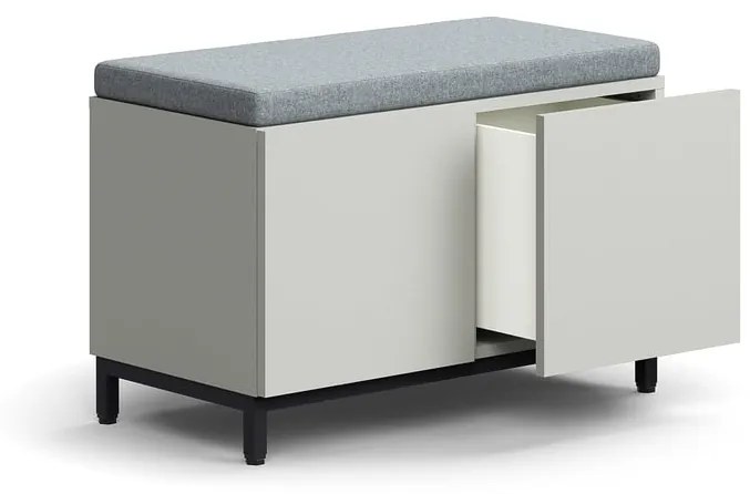 Lavica s úložným priestorom QBUS, na nožičkách, push otváranie, 534x800x420 mm, čierna, svetlošedá,