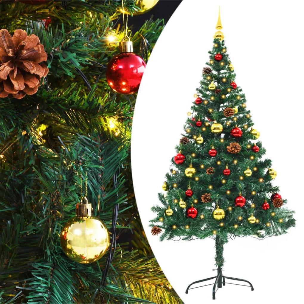 vidaXL Umelý vianočný stromček s ozdobami a LED diódami 150 cm zelený