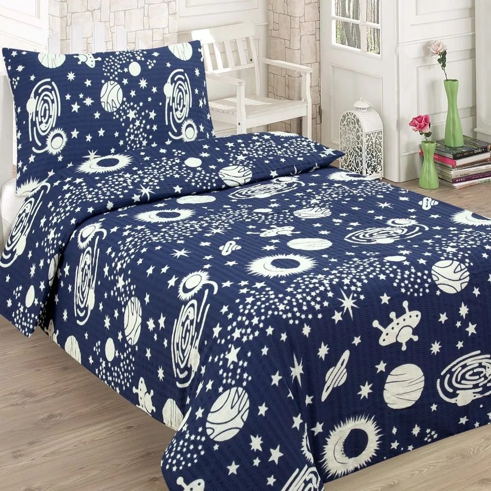 Krepové bavlnené obliečky Homa RENA BLUE SPACE 3-dielna sada 140x200 cm