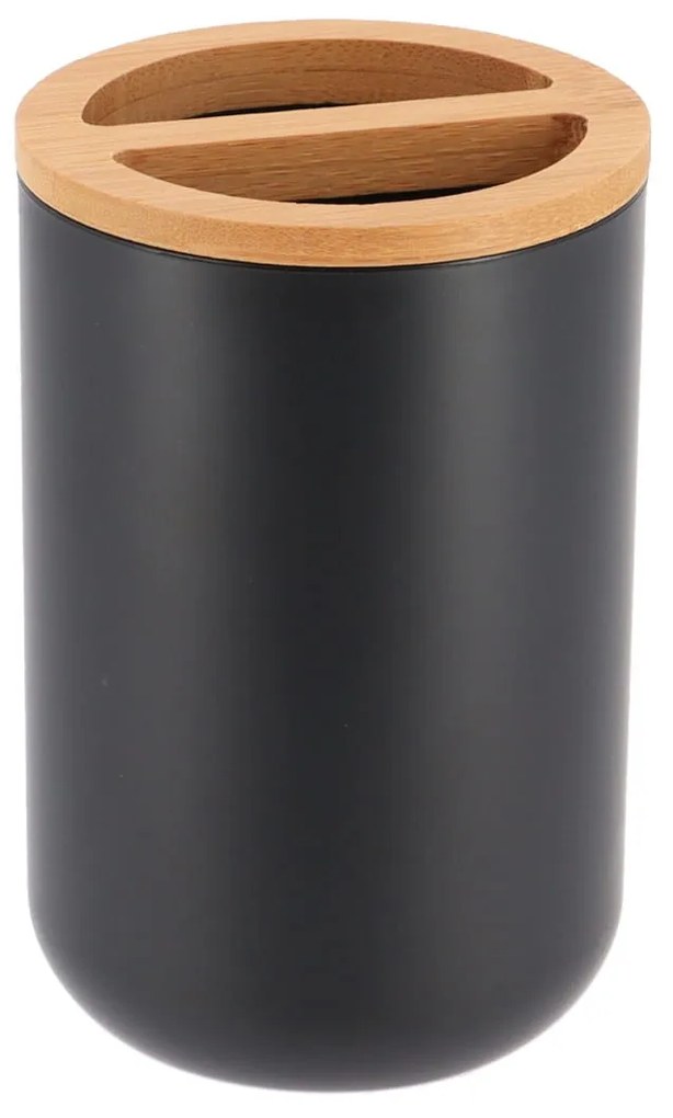 Kúpeľňový pohár na kefky Besson, čierna/s drevenými prvkami, 300 ml