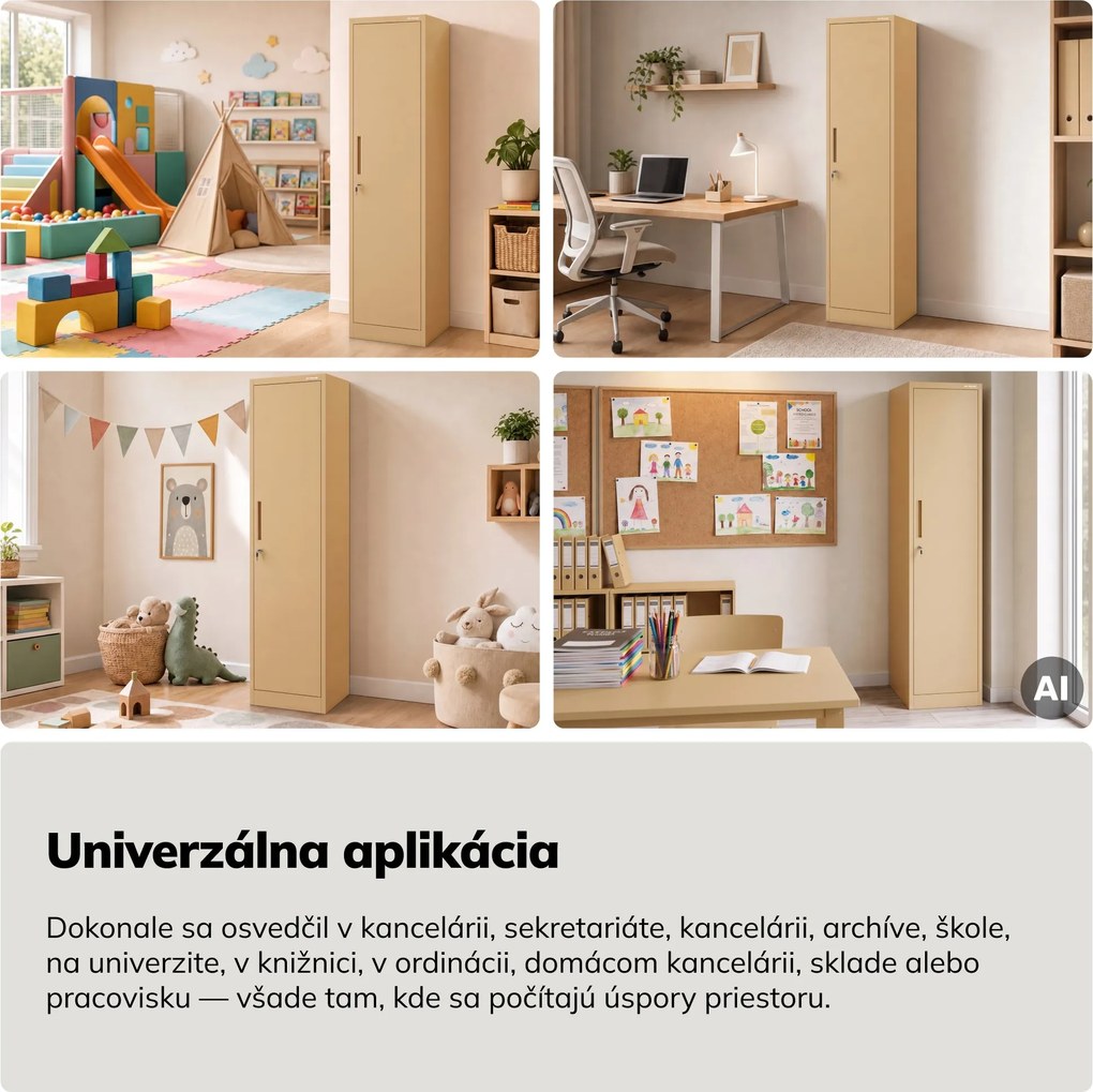 Kovová kancelárska skriňa na dokumenty, vysoká, béžová, 450x1850x400 mm: ALEX Fresh Style