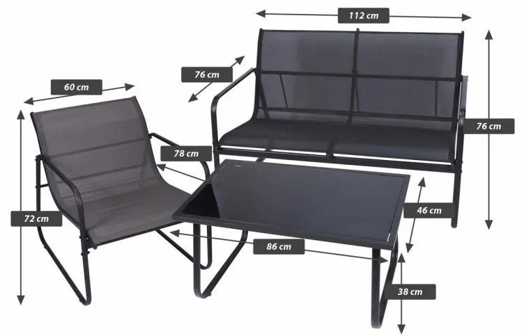 Záhradný set Astoria,4dielny set s oceľovou konštrukciou,