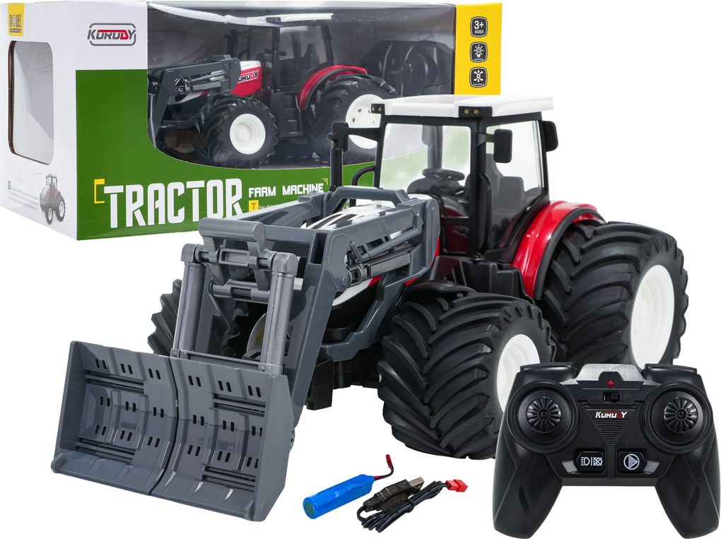 Ramiz Traktor + buldozér R/C 1:24 červený