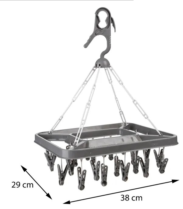 Závěsný sušák na prádlo Easy s kolíčky šedý