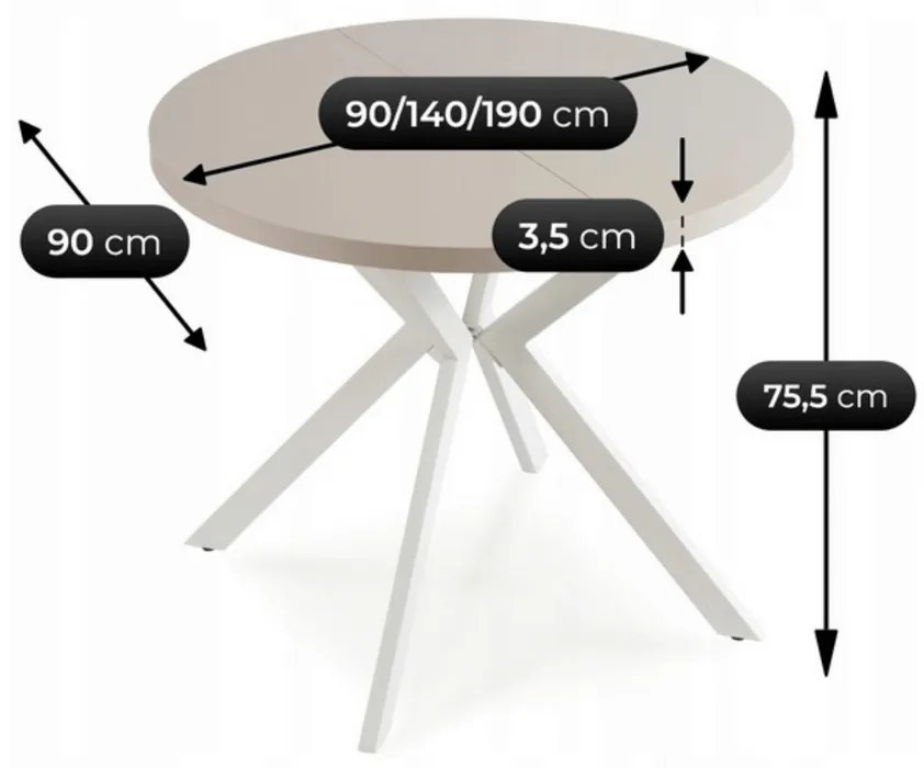 Stôl RENO 90–190 cm Kašmír/Biely