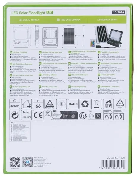 Aigostar - LED RGB Stmievateľný solárny reflektor LED/100W/3,2V IP66 + DO
