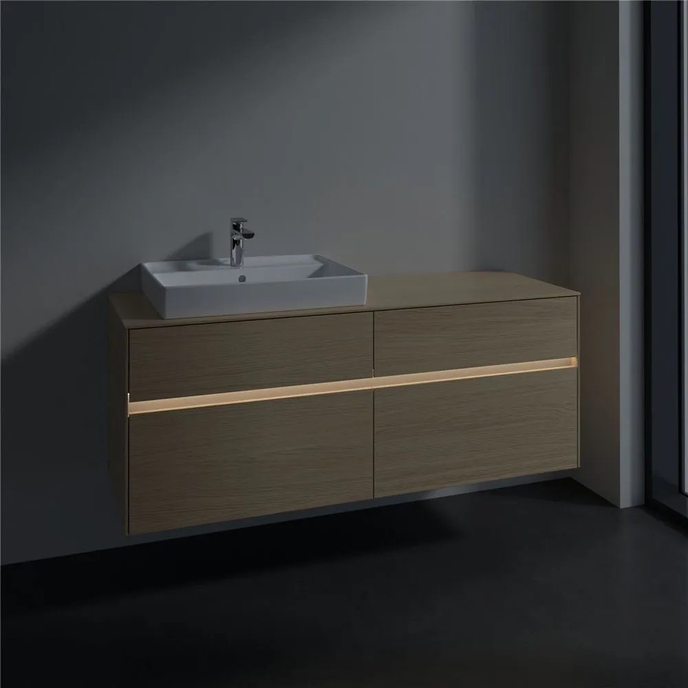 VILLEROY &amp; BOCH Collaro závesná skrinka pod umývadlo na dosku (umývadlo vľavo), 4 zásuvky, s LED osvetlením, 1400 x 500 x 548 mm, Nordic Oak, C085B0VJ