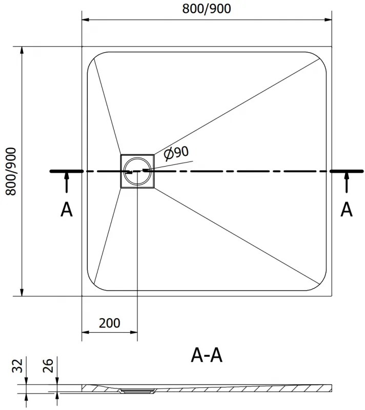 Mexen Bert, SMC štvorcová sprchová vanička 90 x 90 cm, biela, 4K109090