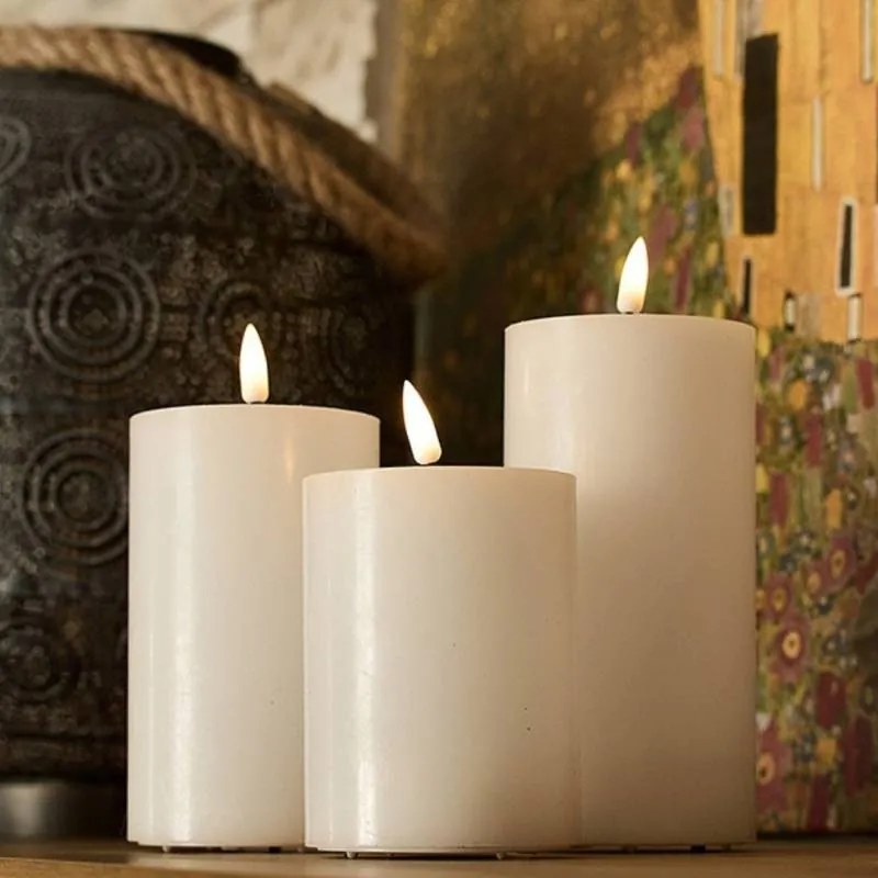 DECOLED Sada 3 svíček, bílá, pr. 7,5 cm, s dálkovým ovladačem