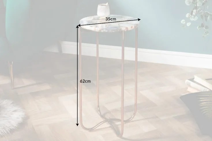 Príručný stolík Noble I 35cm achát modré zlato