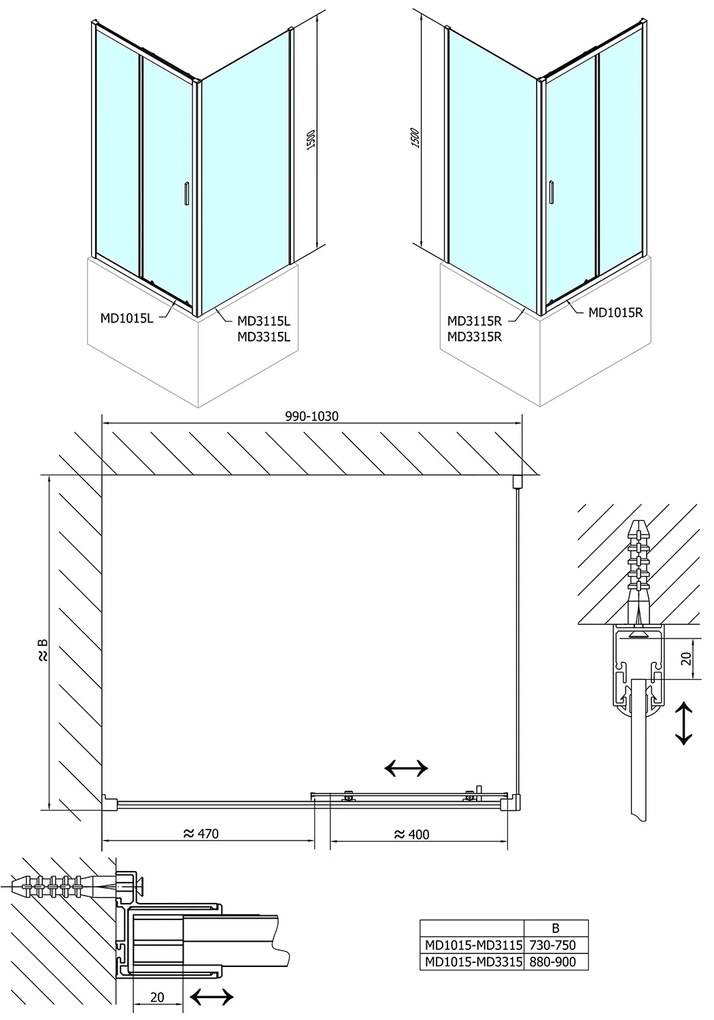 Polysan Polysan, DEEP sprchová bočná stena 900 x 1500 mm, číre sklo, MD3315
