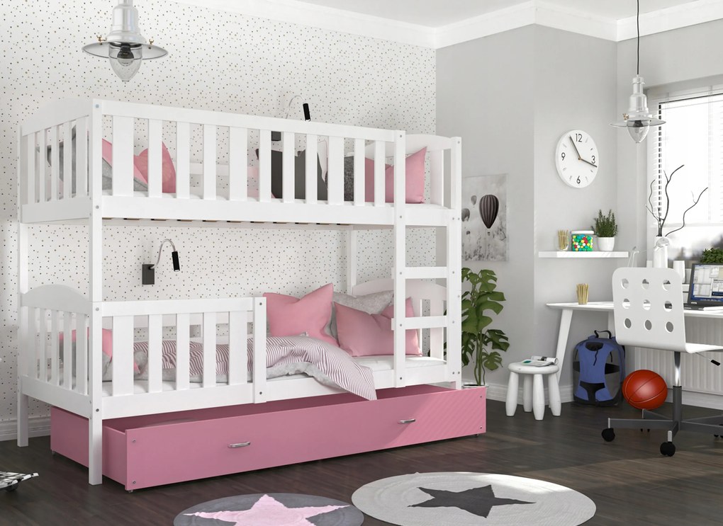 GL Poschodová posteľ pre 3 deti Jakub 3 Color biela 190x80 - viac farieb Farba: Ružová