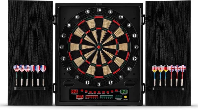 KLARFIT Dartchamp, čierny, elektronický terč so šípkami a dvierkami