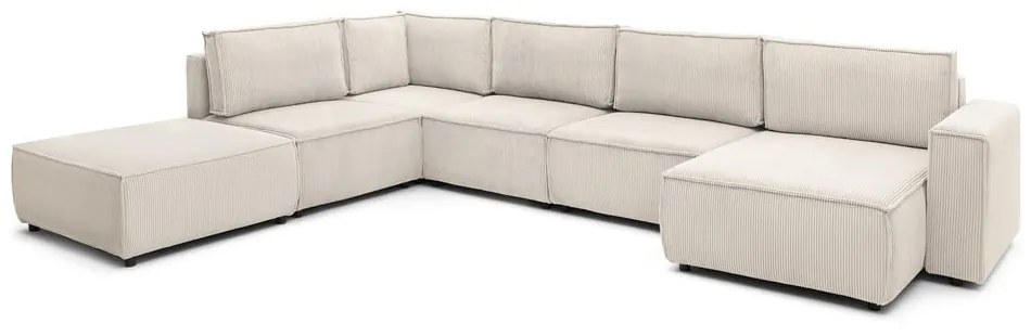 Krémovobiela menčestrová rohová pohovka (ľavý roh/do tvaru "U") Nihad modular – Bobochic Paris