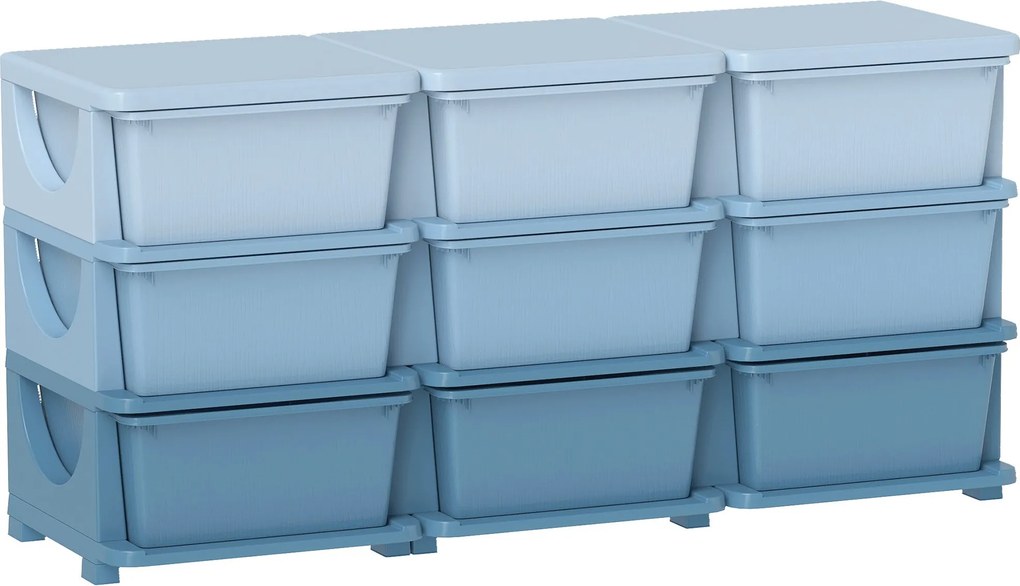HOMCOM 9-zásuvková komoda pre deti – organizér na hračky, modrý, 113 x 37 x 56,5 cm – 3–6 rokov | Aosom