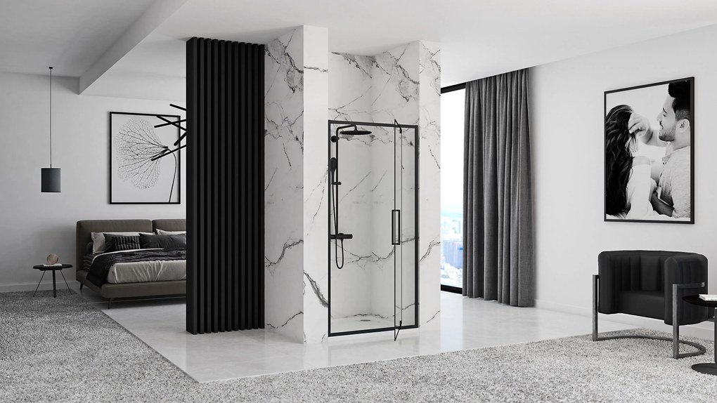 Rea Rapid Swing, jednokrídlové výklopné sprchové dvere 70 x 195 cm, 6mm číre sklo, čierny profil, REA-K6407