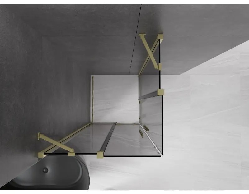 Mexen Velar Duo, sprchový kút s posuvnými dverami 90 x 90 cm, 8mm šedé sklo, zlatá matná, 871-090-090-42-55