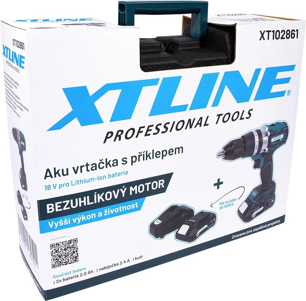 XTline XT-Power XT102861 Akumulátorová vŕtačka s príklepom BRUSHLESS 18 V, 2x 2,0 Ah