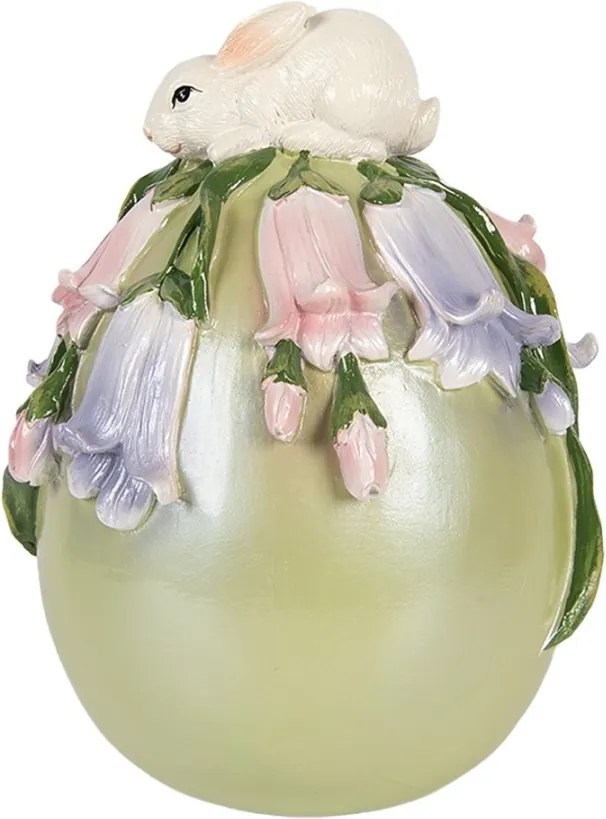 Dekorácia zelené vajíčko zdobené kvetmi a králikom - Ø 14*17 cm