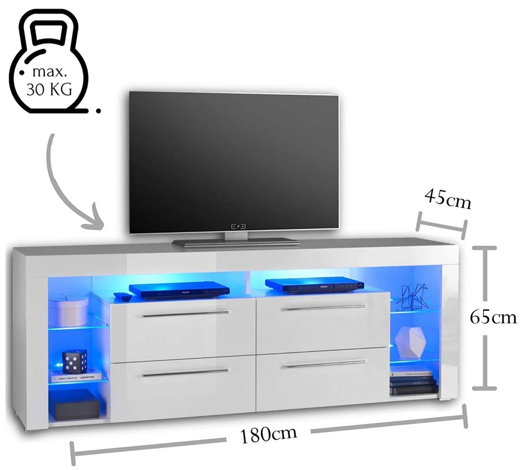 Televizní stolek Turyn 03 180 cm bílý lesk
