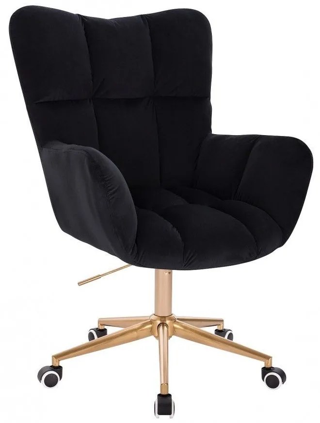 LuxuryForm DESIGN Otočné kreslo AURORA VELUR na zlatej podstave s kolieskami - čierne