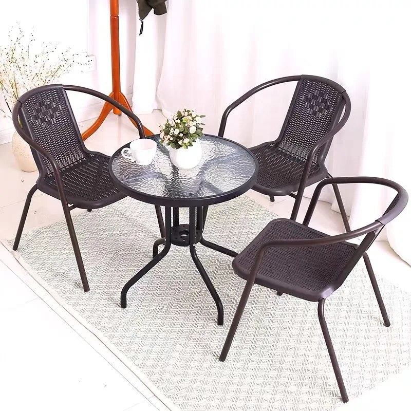 ModernHome Záhradný stôl 60 cm stolík z tvrdeného skla na záhradnú terasu