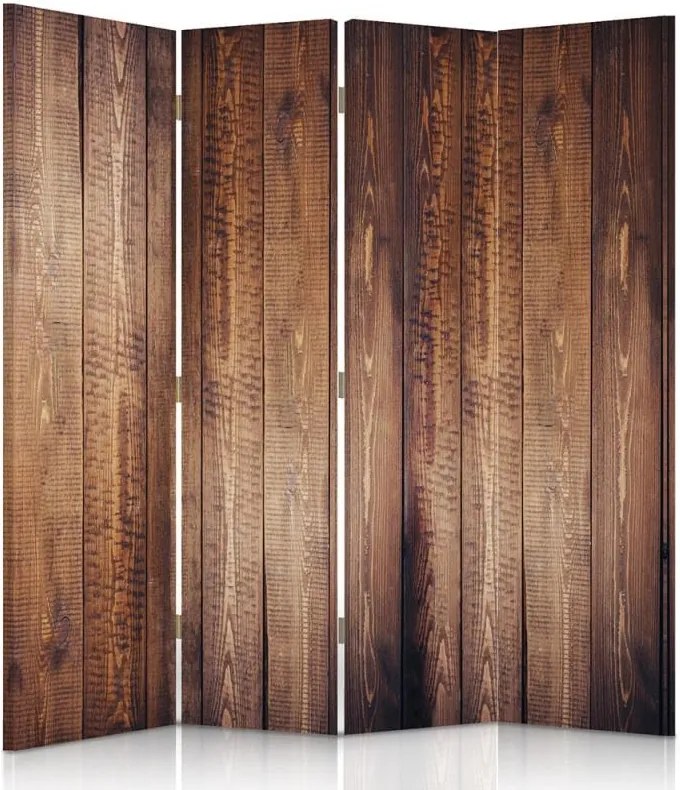 CARO Paraván - Brown Boards | štvordielny | jednostranný 145x150 cm