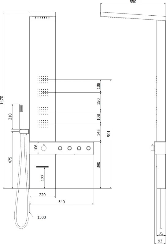 Mexen Natan, sprchový panel s výlevkou h-1440, chrómová, 7626-04-00