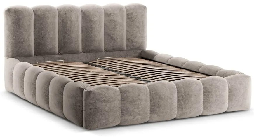 Svetlohnedá čalúnená dvojlôžková posteľ s úložným priestorom a roštom 160x200 cm Lupine – Micadoni Home