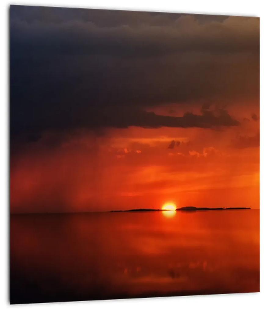 Obraz západu slnka s plachetnicou (30x30 cm)