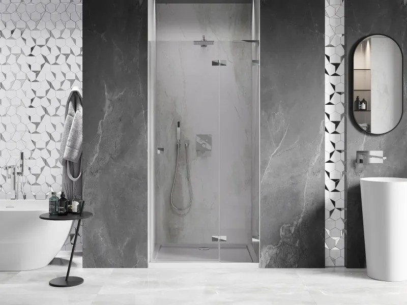 Mexen, Mexen Lunar L sklápacie pravé sprchové dvere 85 cm, transparentné, chróm - 834L-085-000-01-00-P